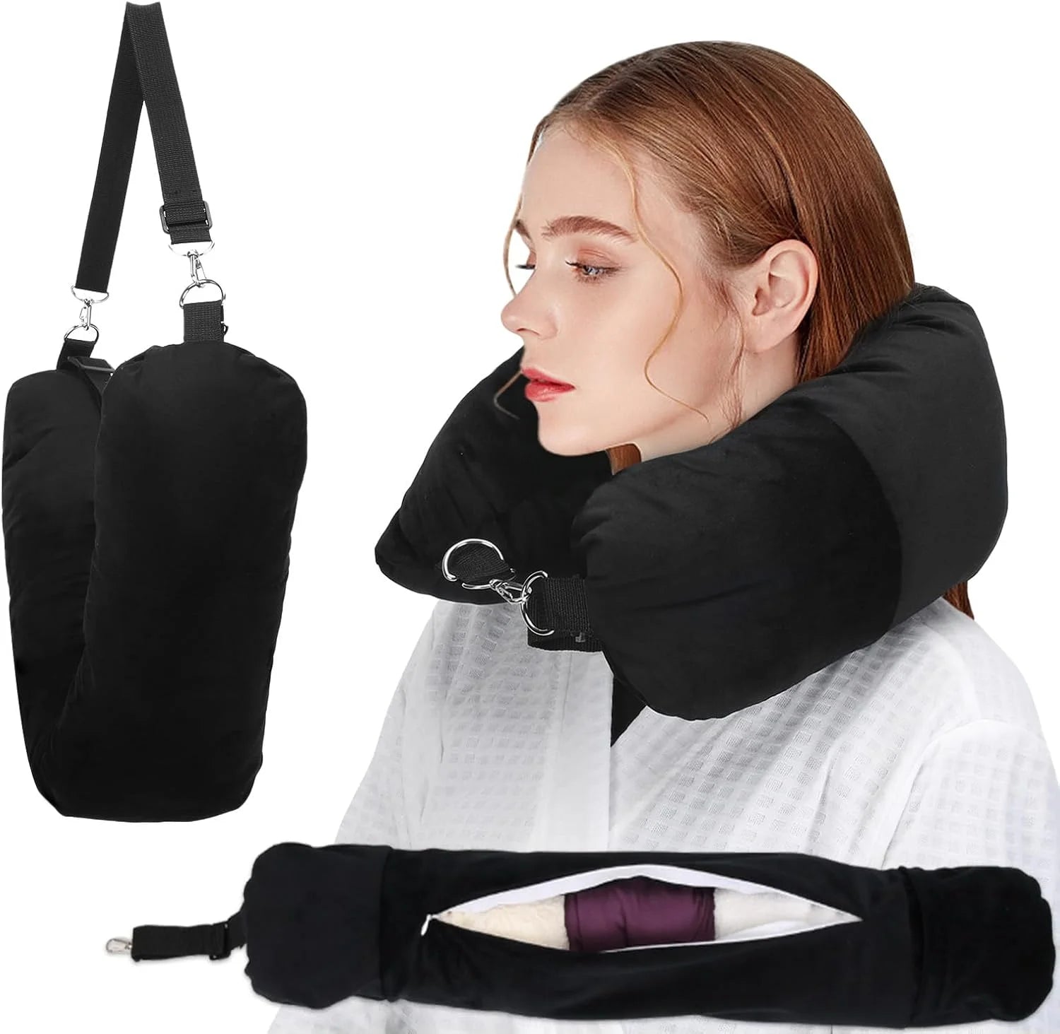 Refillable Travel Neck Pillow - Adjustable Memory Foam Pillowcase for Airplane, Car & Home, Portable with Storage Bag Peaceful Pleasures Health and Wellness