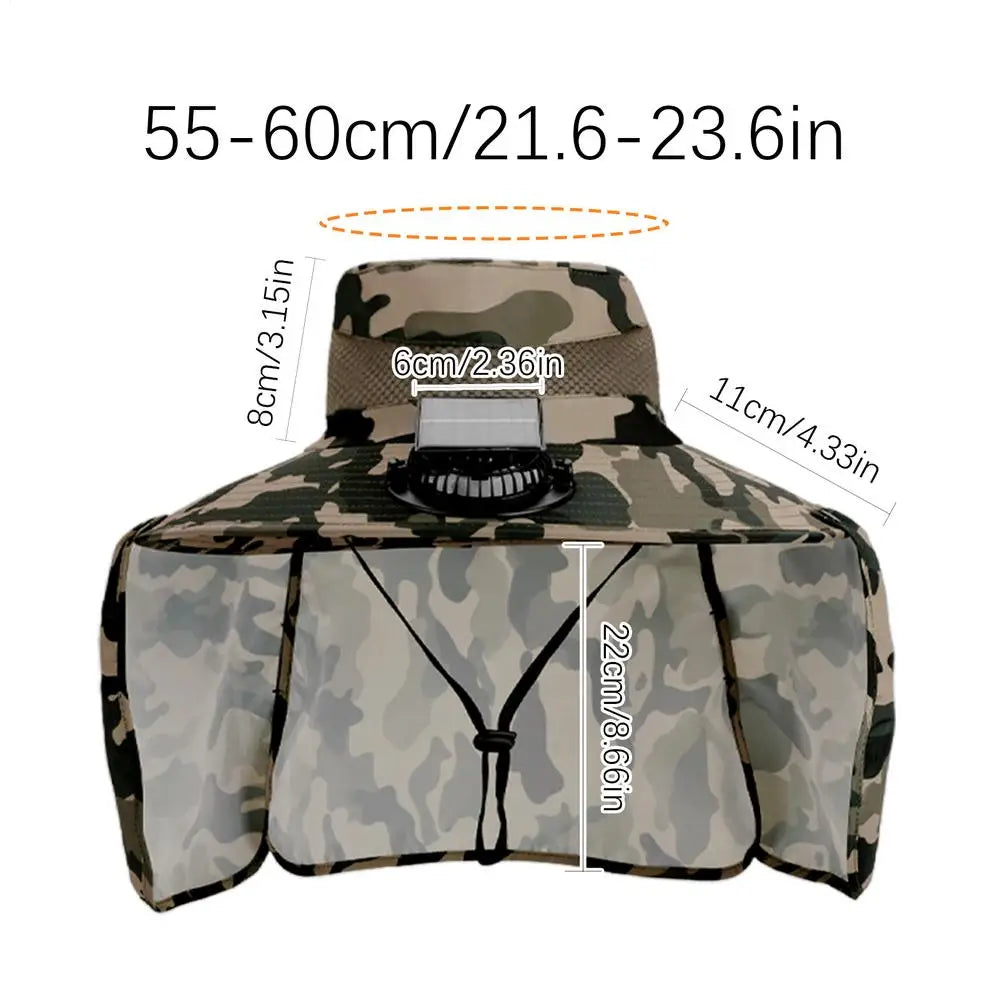 Solar Powered Fan Hat Wide Brim Breathable Fishing Hat With Neck Flap Fishing Equipment For Outdoor Work Garden Hiking Travel Peaceful Pleasures Health and Wellness khaki China Mainland