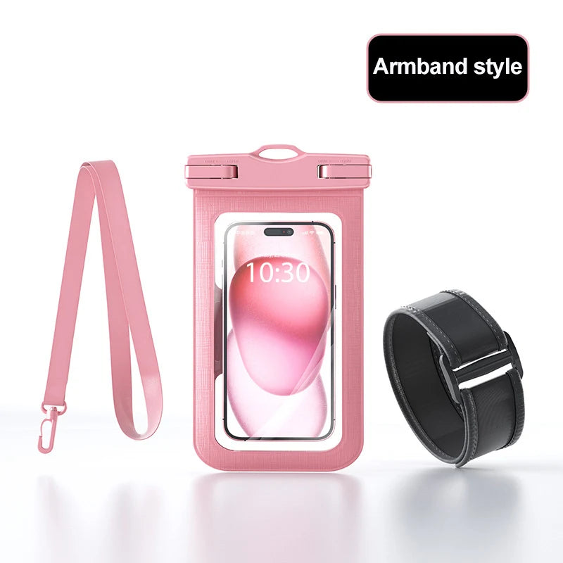 waterproof phone pouch for swimming bag phone case under water IPX8 waterproof bag diving phone case waterproof phone pack Peaceful Pleasures Health and Wellness Pink