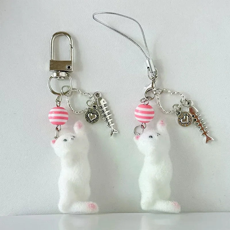 Cute Flocking Bear Pendant Keychain – Bag & Phone Charm Gift Bear Charm Keychain Peaceful Pleasures Health and Wellness