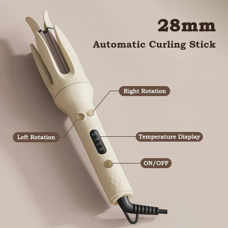 Automatic Hair Curler 28mm Negative Ions Electric Ceramic Curling Hair Stick Rotating Curl Waves Anti-Tangle Curling Iron Styler Peaceful Pleasures Health and Wellness