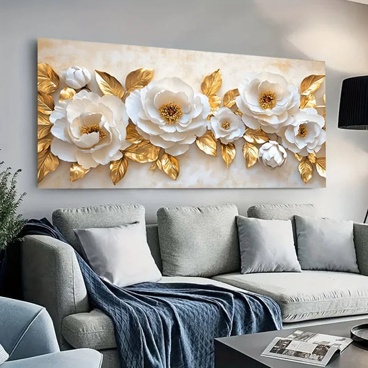 Frameless Modern Floral Canvas Art, Elegant White and Golden Retro Design, Large Wall Decor Poster, No Frame, Canvas Wall Art Peaceful Pleasures Health and Wellness ZLH4319 20x40cm No Frame