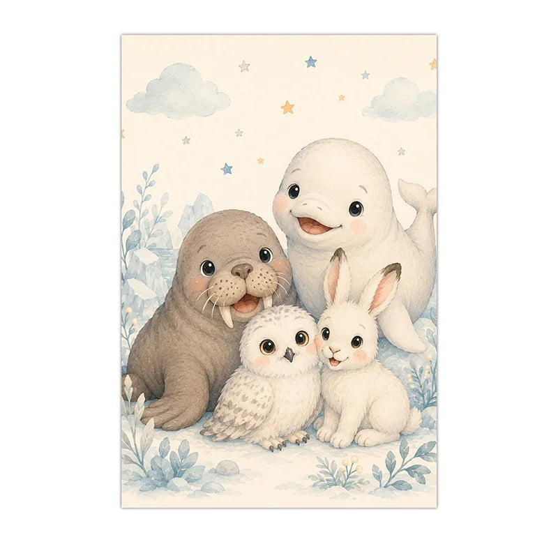 Jungle Animals Wall Art Safari Wildlife Canvas Painting Cute Cartoon Poster Print For Kids Room Nursery Wall Decor Peaceful Pleasures Health and Wellness 04 50x70cm NoFrame China Mainland