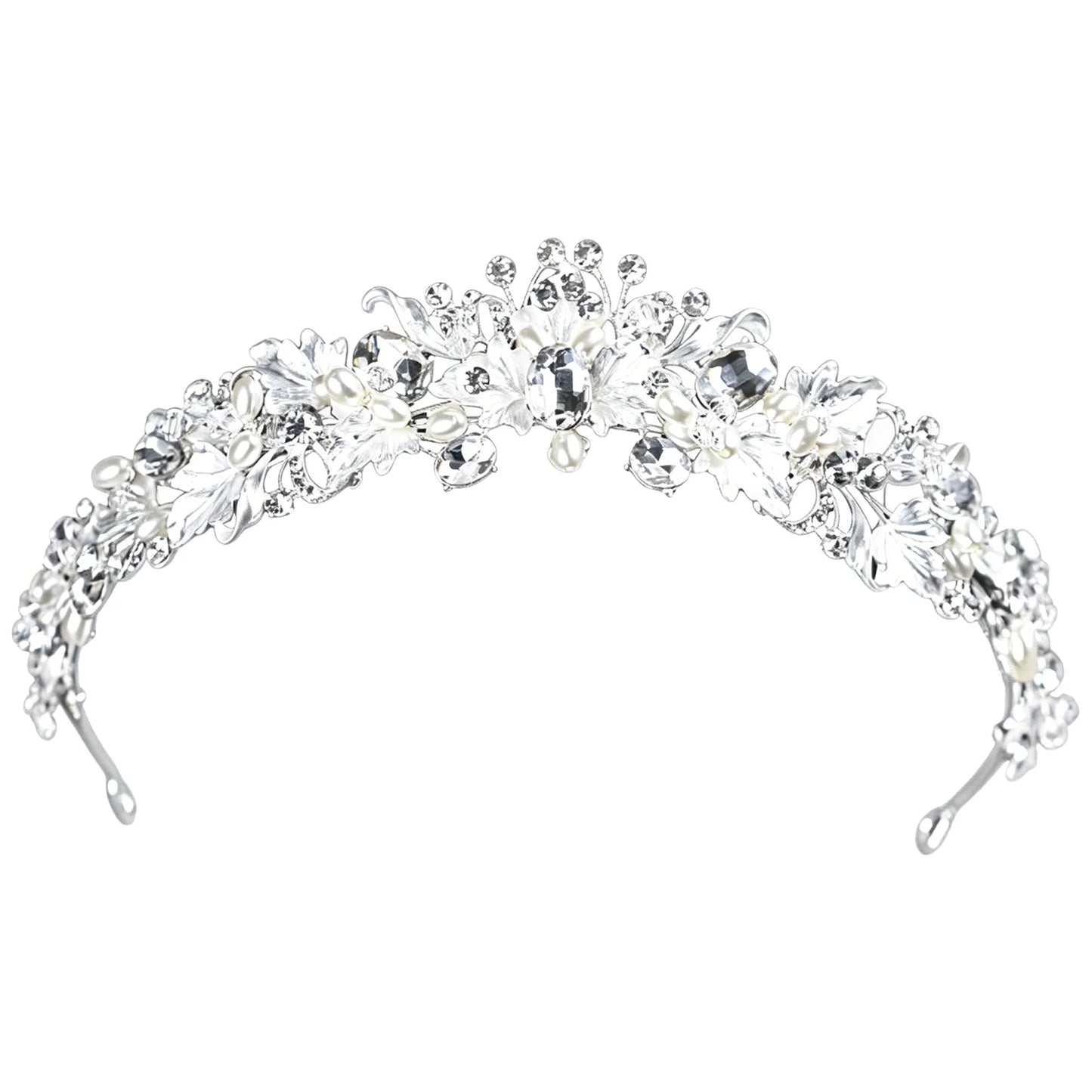 Bridal Alloy Rhinestone Crown Headpiece Gold Silver Wedding Accessory For Bride Peaceful Pleasures Health and Wellness Silver