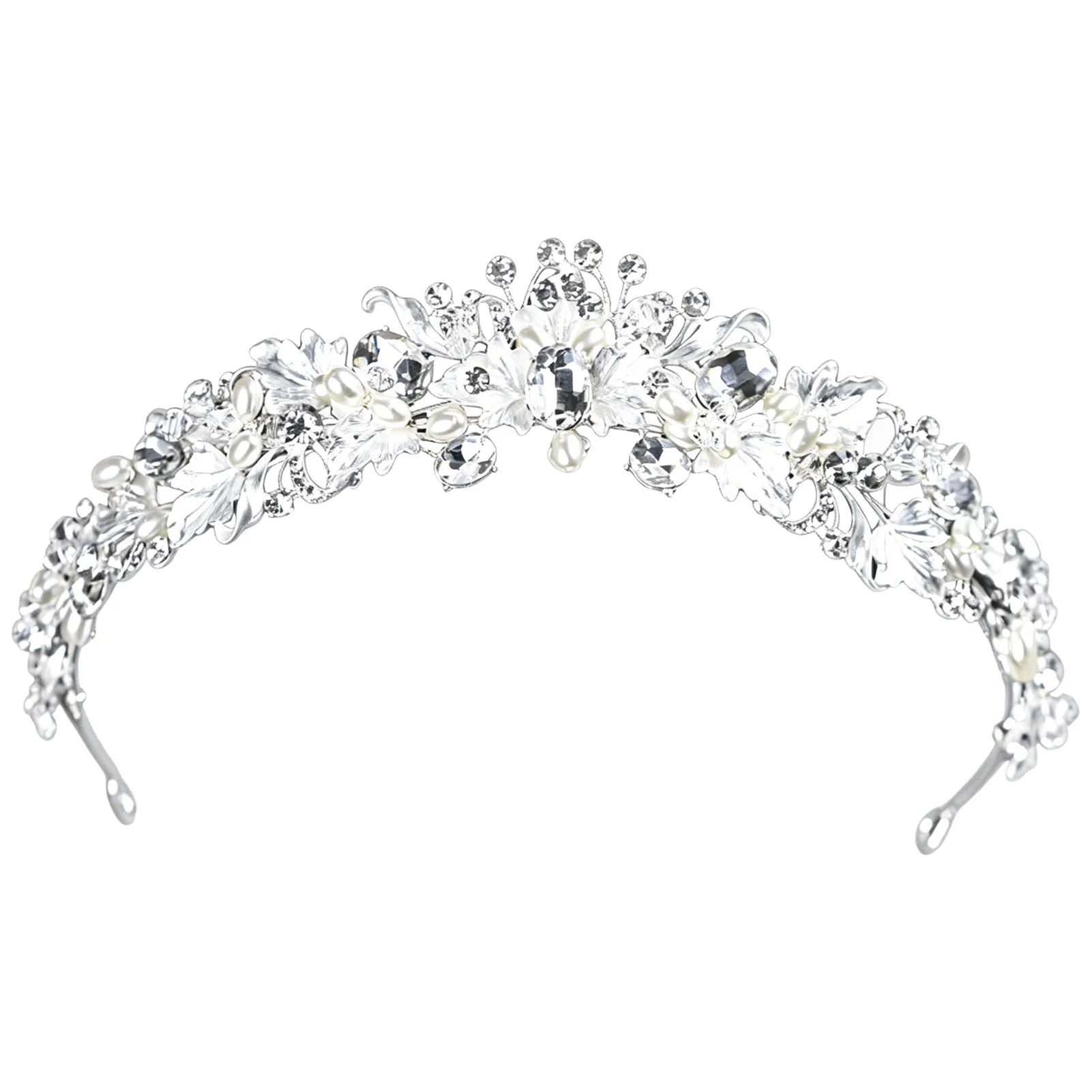 Bridal Alloy Rhinestone Crown Headpiece Gold Silver Wedding Accessory For Bride Peaceful Pleasures Health and Wellness Silver