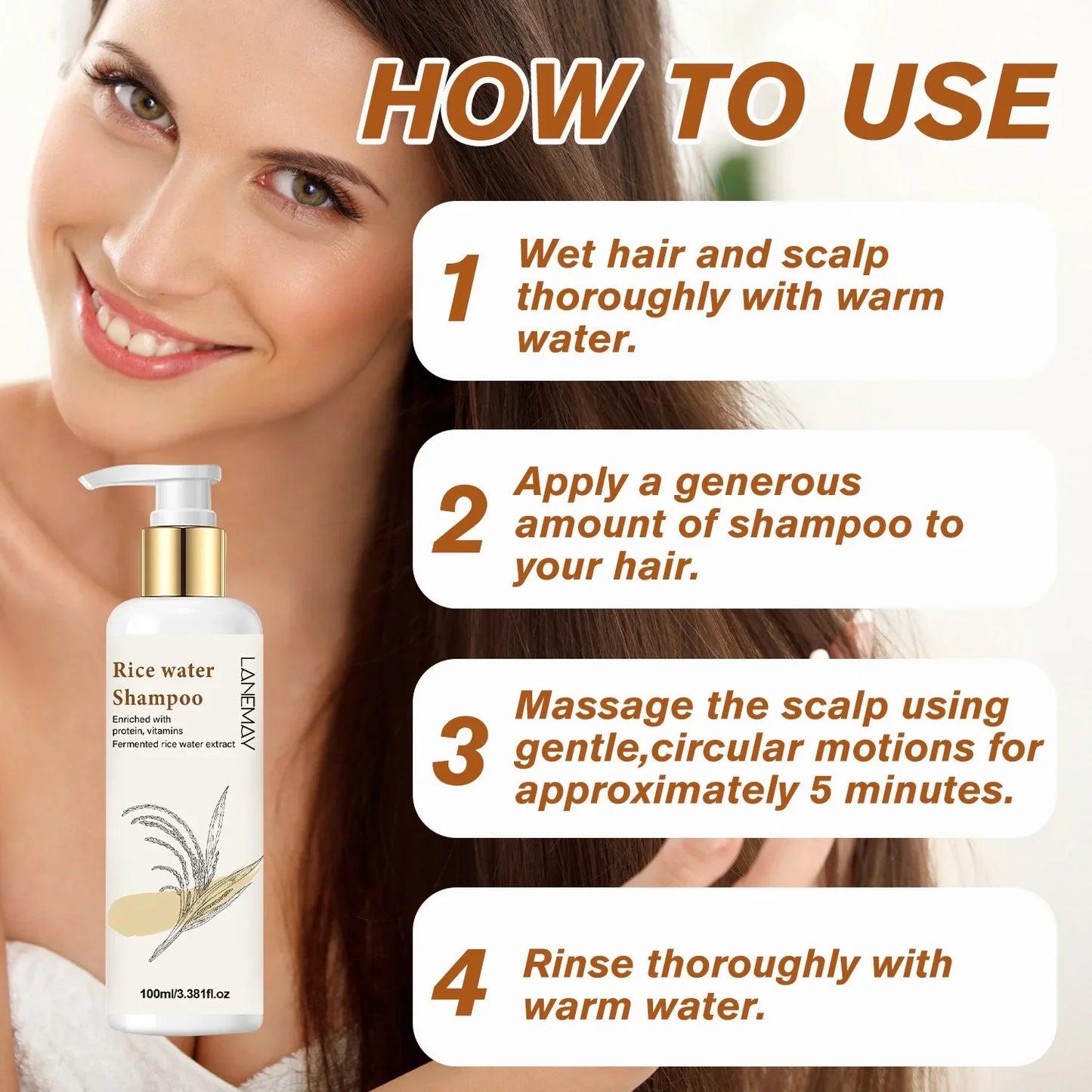 Lanemay Rice Water Shampoo – Hydrating & Softening 100ml