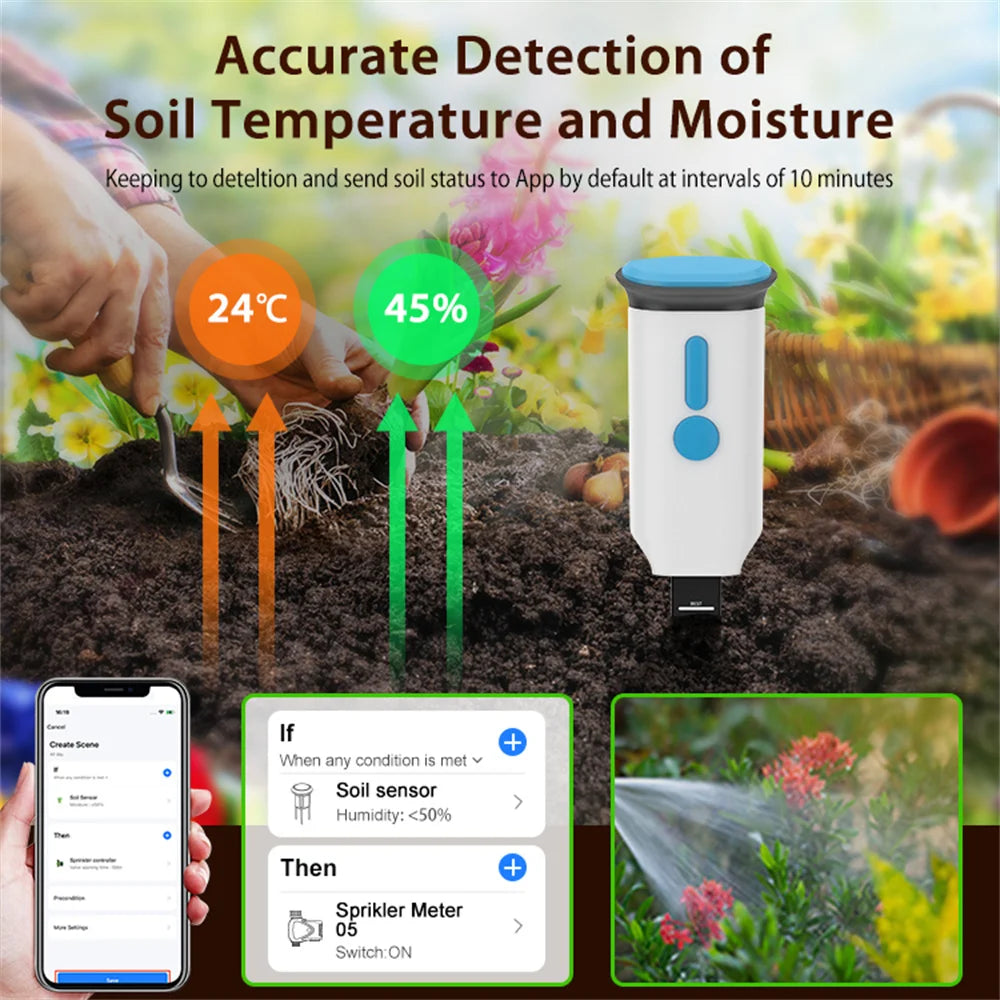 Tuya WiFi Smart Soil Sensor IP66 Waterproof BT 5.0 Garden Automatic Temperature Moisture Detection Smart Scene linkage For Plant Peaceful Pleasures Health and Wellness