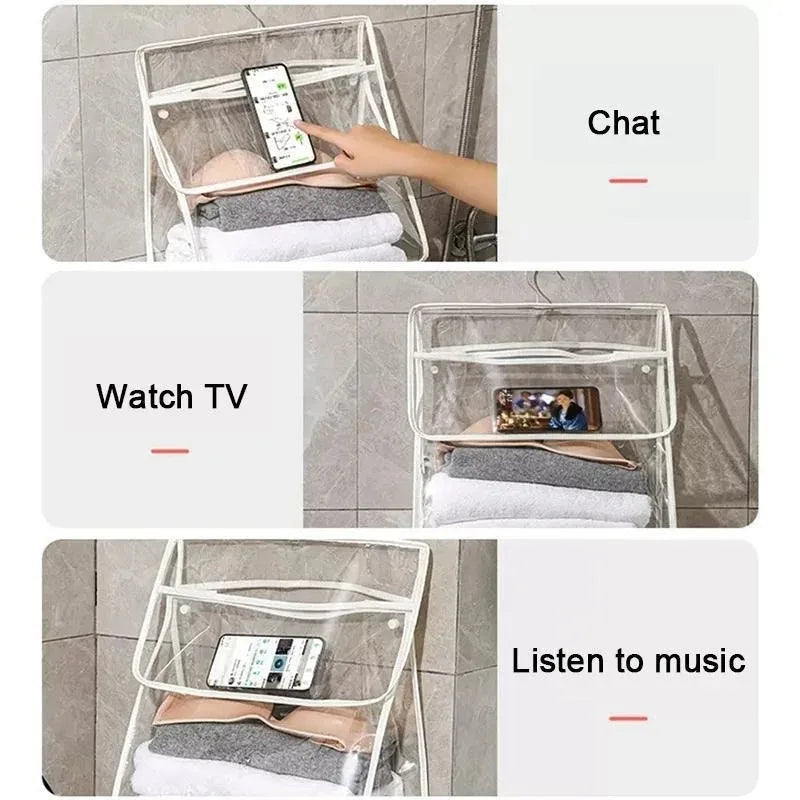 Waterproof Hanging Bathroom Storage Bag – Transparent PVC Wall-Mount Organizer for Toiletries, Cosmetics & Phone