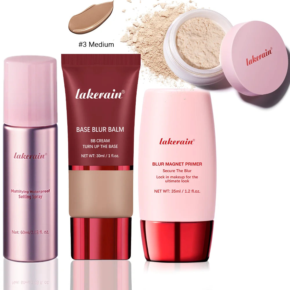 Ultimate Blurring Setting Powder Travel Size Set Waterproof Setting Spray Blur Magnet Primer BASE BLUR BALM Oil Control Kit Peaceful Pleasures Health and Wellness 3 medium set2