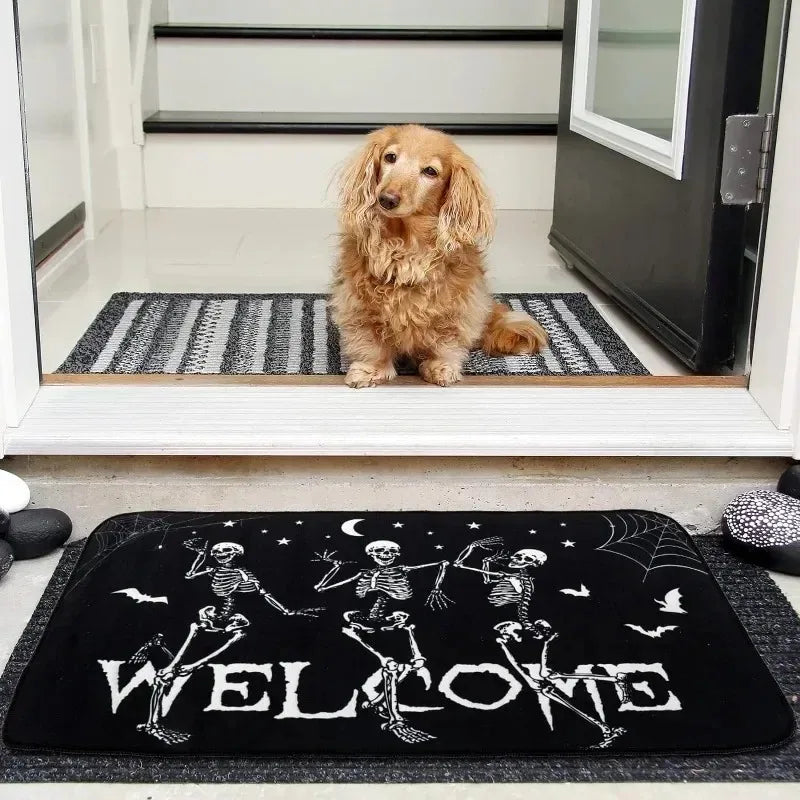 Halloween Skeleton Door Mat – Non-Slip Spooky Skull Welcome Rug