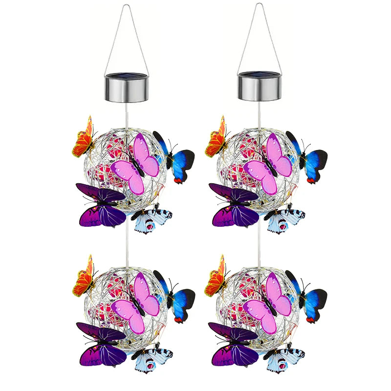 2 Balls Colorful Butterfly Solar Globe Light 4.3in Hanging Outdoor Lantern with Vibrant Butterfly Floral Lamp Solar-Powered Peaceful Pleasures Health and Wellness