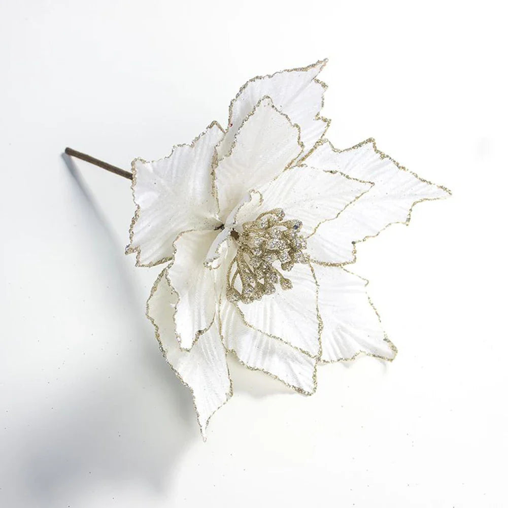 28cm Glitter Poinsettia Christmas Ornament | Artificial Flower