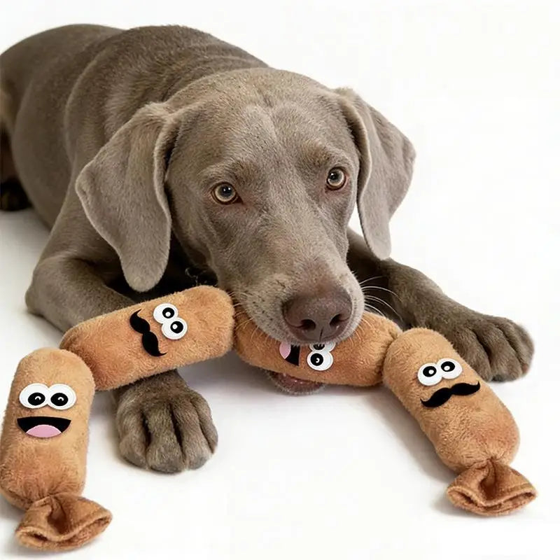 Marbit Sausage Squeaky Plush Chew Toy for Dogs | Teeth Cleaning