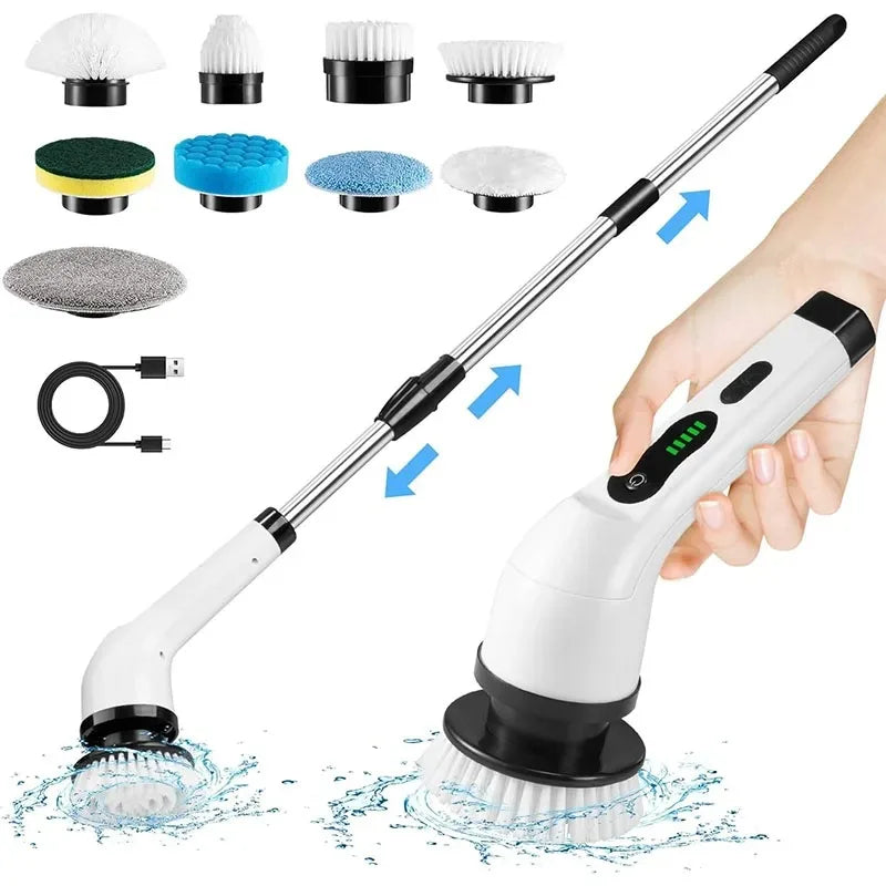 Cordless Multipurpose Electric Spin Scrubber with Extendable Handle for Bathroom Toilet Kitchen Wall Floor Cleaning Peaceful Pleasures Health and Wellness