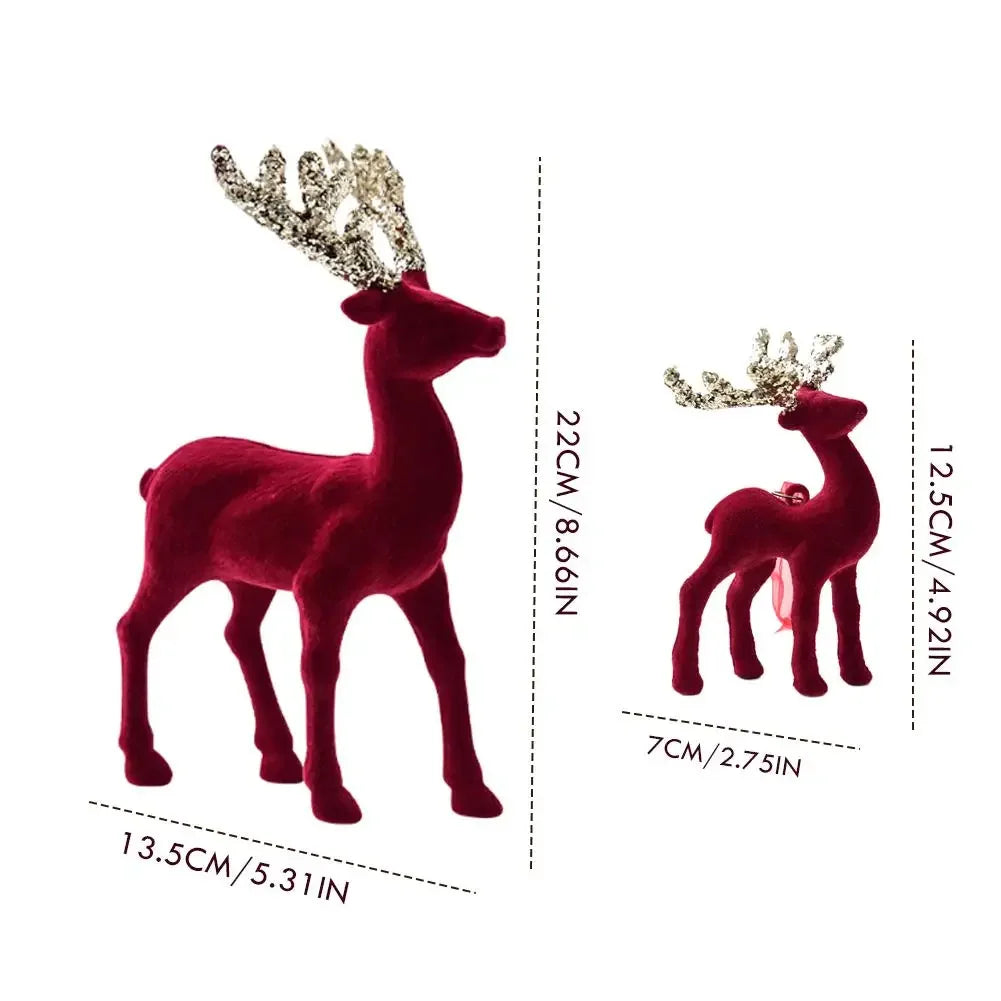 1PCS House Tabletop Decor Hanging Baubles Flocking Mini Deer Pendant Elk Christmas Reindeer Deer Ornaments Decorations Peaceful Pleasures Health and Wellness