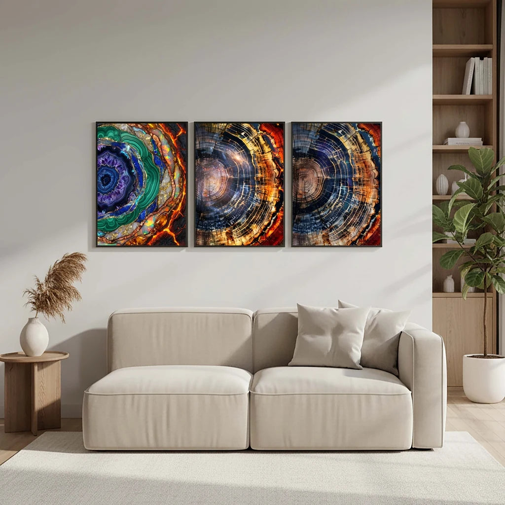 Abstract Wall Art Colorful Tree Ring Canvas Painting Modern Style Poster Prints Living Room Wall Decor Peaceful Pleasures Health and Wellness