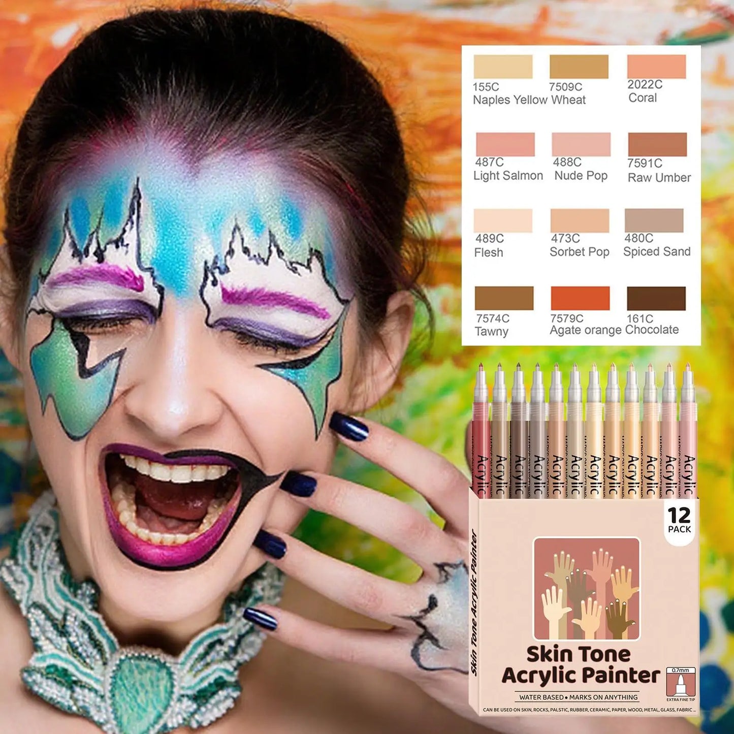 12-Pack Nail Art Pens – Waterproof Acrylic Body & Face Paint