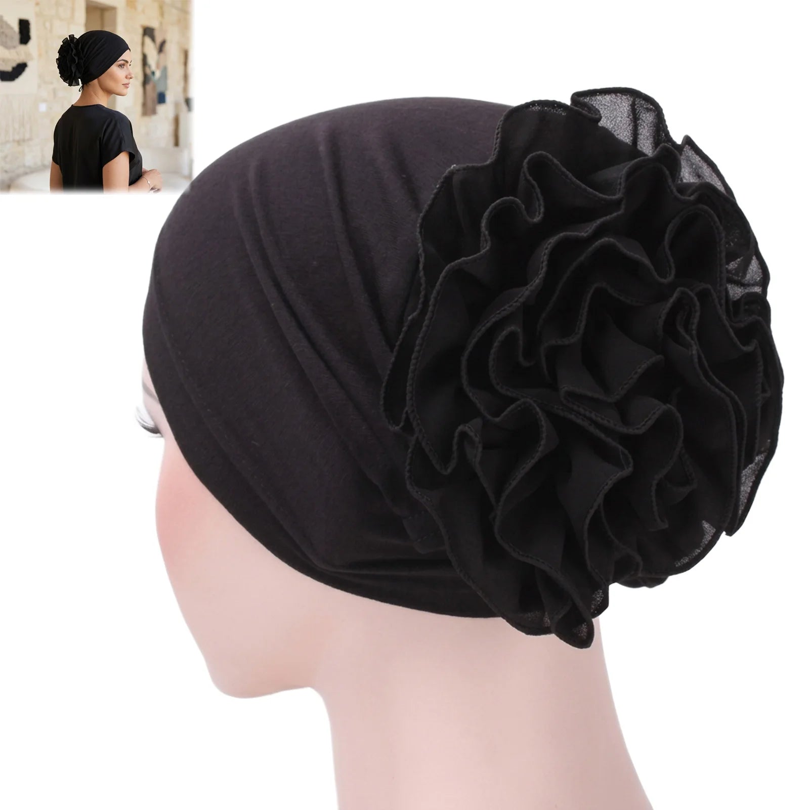 Muslim Women's Chiffon Large Flower Headwrap Scarf Hat Lightweight Breathable Cotton Blend Hijab Peaceful Pleasures Health and Wellness