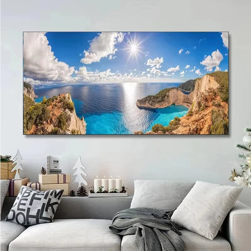 Nature Landscape Canvas Wall Art – Sunshine Forest Lake Print Landscape Canvas Print Peaceful Pleasures Health and Wellness ZLH2596 100x200cm No Frame
