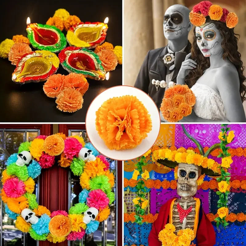 Mexican Marigold Artificial Flowers Garland – Day of the Dead Décor