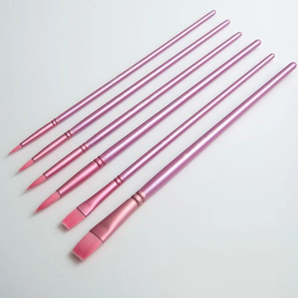 4/6pcs soft hair Painting Brush Set Different Shape Nylon Watercolor Drawing Brushes Professional Wooden Handle Peaceful Pleasures Health and Wellness 6pcs Pink