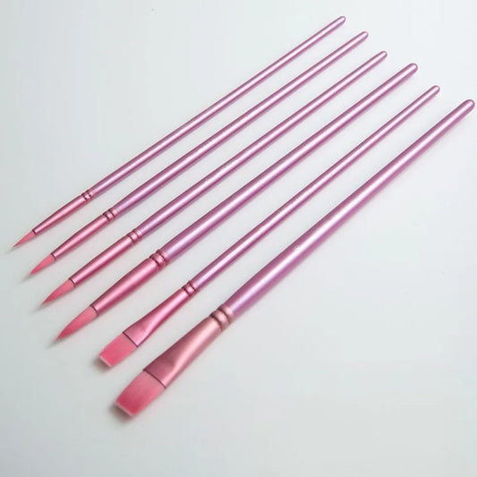 4/6pcs soft hair Painting Brush Set Different Shape Nylon Watercolor Drawing Brushes Professional Wooden Handle Peaceful Pleasures Health and Wellness 6pcs Pink