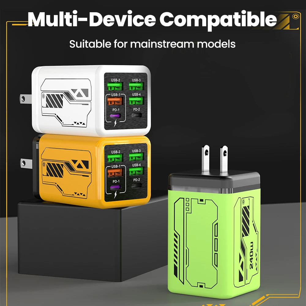 240W Multi Port Fast Charger 4U 2C PD3.0 USB3.0 Super Fast Charging Block with EU/UK/US Plug for iPhone Samsung Laptop Tablet Peaceful Pleasures Health and Wellness