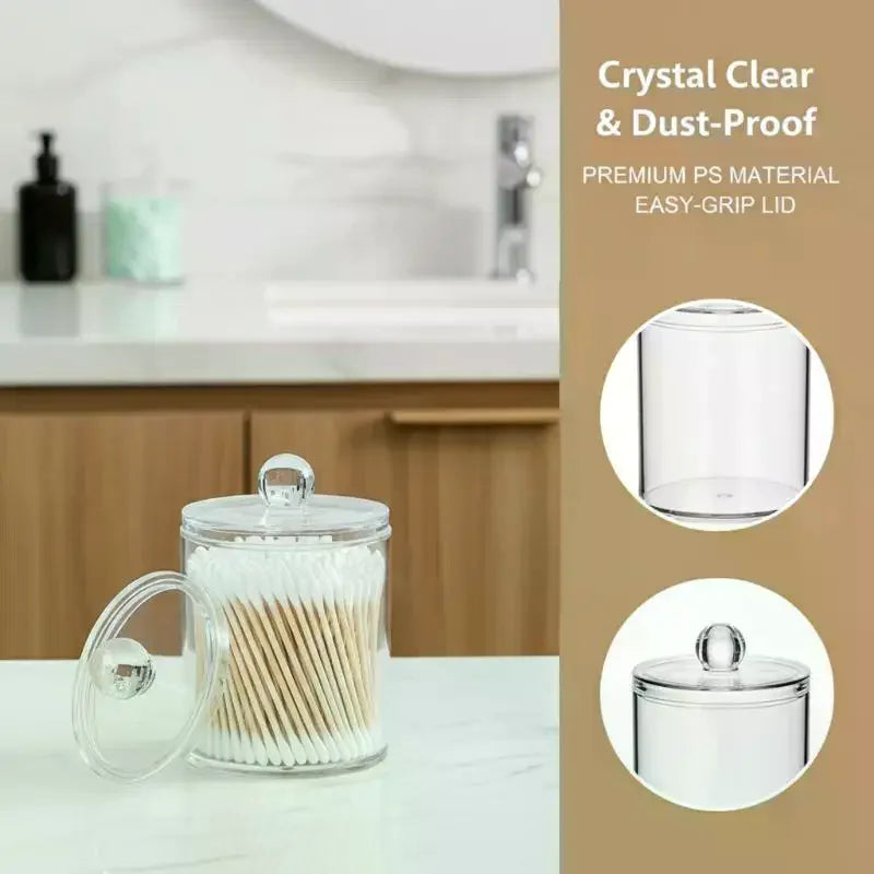 Round Acrylic Cotton Swab Box With Lid Dustproof Makeup Cotton Storage Toothpick Organizer Box Peaceful Pleasures Health and Wellness