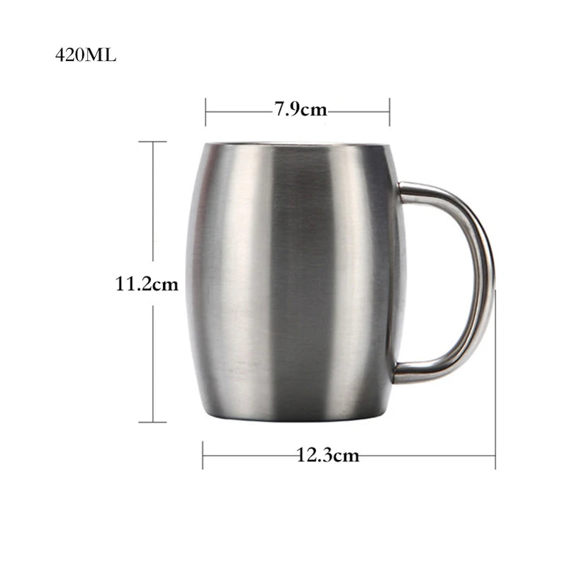 Double-Wall Stainless Steel Insulated Mug with Lid – 420ml Coffee, Tea & Beer Tumbler