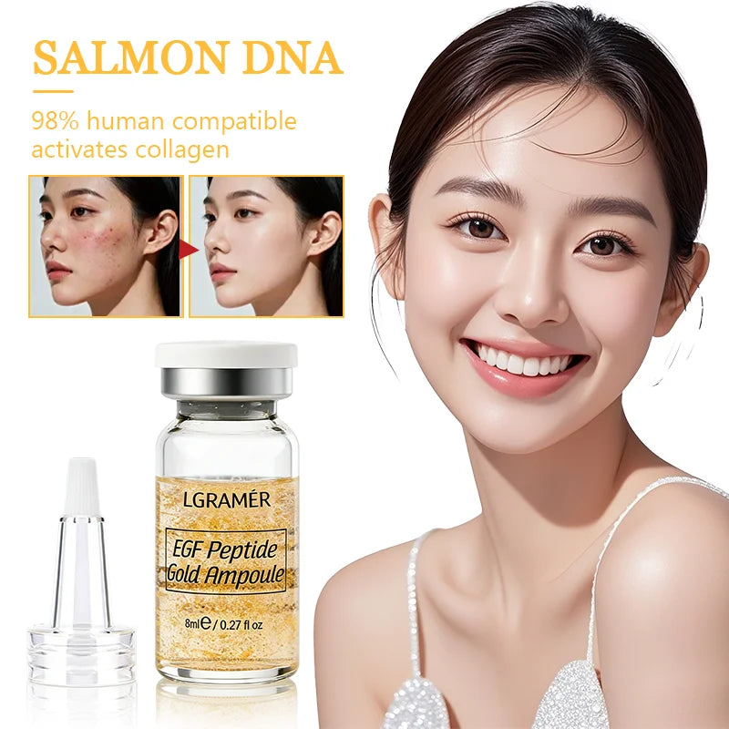 Facial Starter Kit Serum Hyaluronic Acid Essence Skin Care Set, Salmon DNA Glod Ampoule 0.27oz 10 Vials, Glow Repair Kit Peaceful Pleasures Health and Wellness 1 pcs
