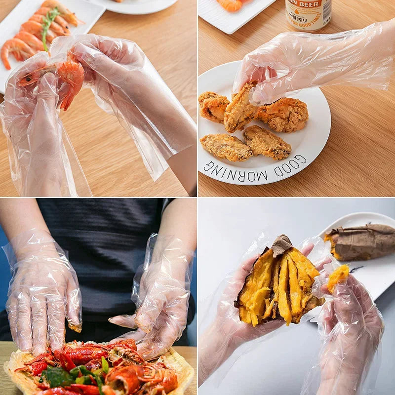 500/100pcs Disposable Gloves Food Grade Plastic Transparent Gloves for Restaurant Fried Chicken Pizza Gloves Kitchen Tableware Peaceful Pleasures Health and Wellness