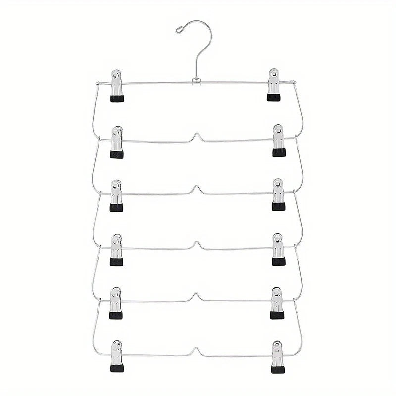 6-Tier Pants & Skirt Hangers with Clips | Closet Space Saver Clothes Hanger Organizer Peaceful Pleasures Health and Wellness Black