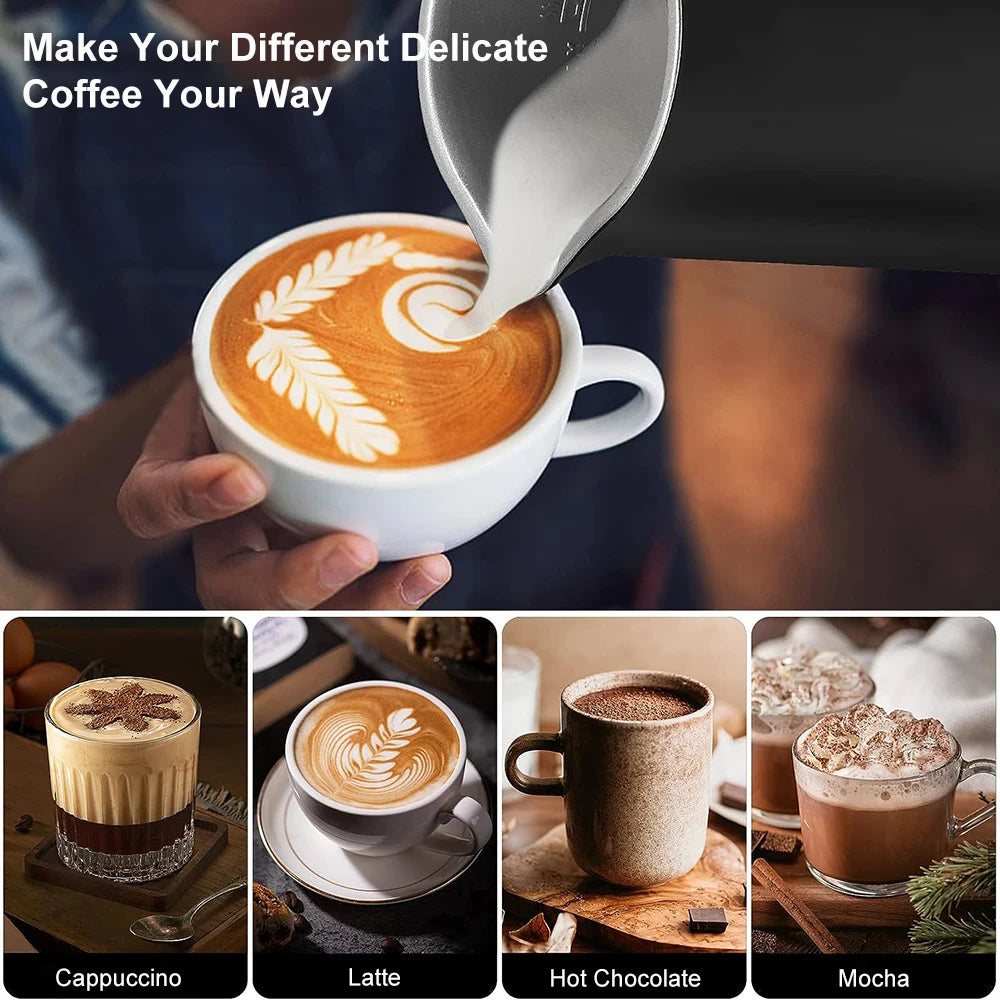 Electric Milk Frother Automatic Rotary Foamer for Coffee Cappuccino Latte 4 in 1 Hot and Cold Foam Maker Milk Frother Foamer Peaceful Pleasures Health and Wellness