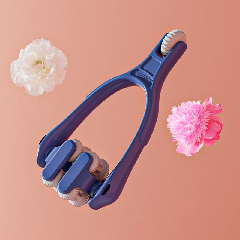 Finger Massager Dual-Row Roller Design Easy Use Relieve Finger Fatigue Portable Finger Joints Massager With Elastic Handle Peaceful Pleasures Health and Wellness Dark blue