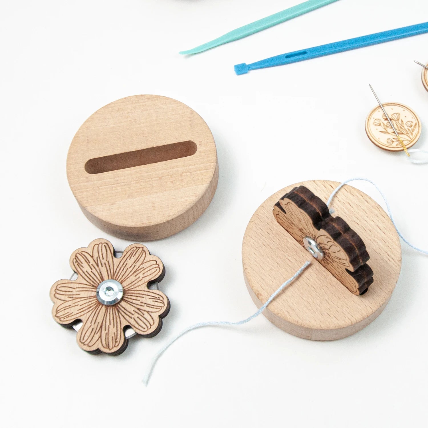 1x Flower Shape Needle Magnetic Pin Holder + 1x Thread Cutter for Cross Stitch Needlework Embroidery +10pcs Positioning Bead Pin Peaceful Pleasures Health and Wellness