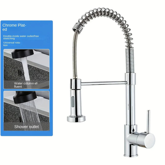 Black Rotating Spring Kitchen Faucet | Hot & Cold Single Handle Kitchen Spring Faucet Peaceful Pleasures Health and Wellness Chrome