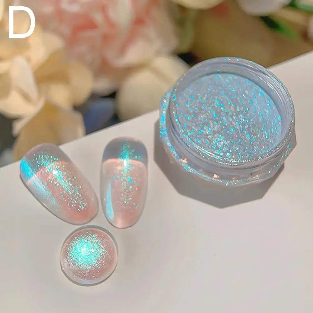 Pearl Effect Nail Powders Mirror Aurora Chrome Mermaid Nails Art Powder Rainbow AB Magic Mirror Pearl Shell Powder Supplies Peaceful Pleasures Health and Wellness blue