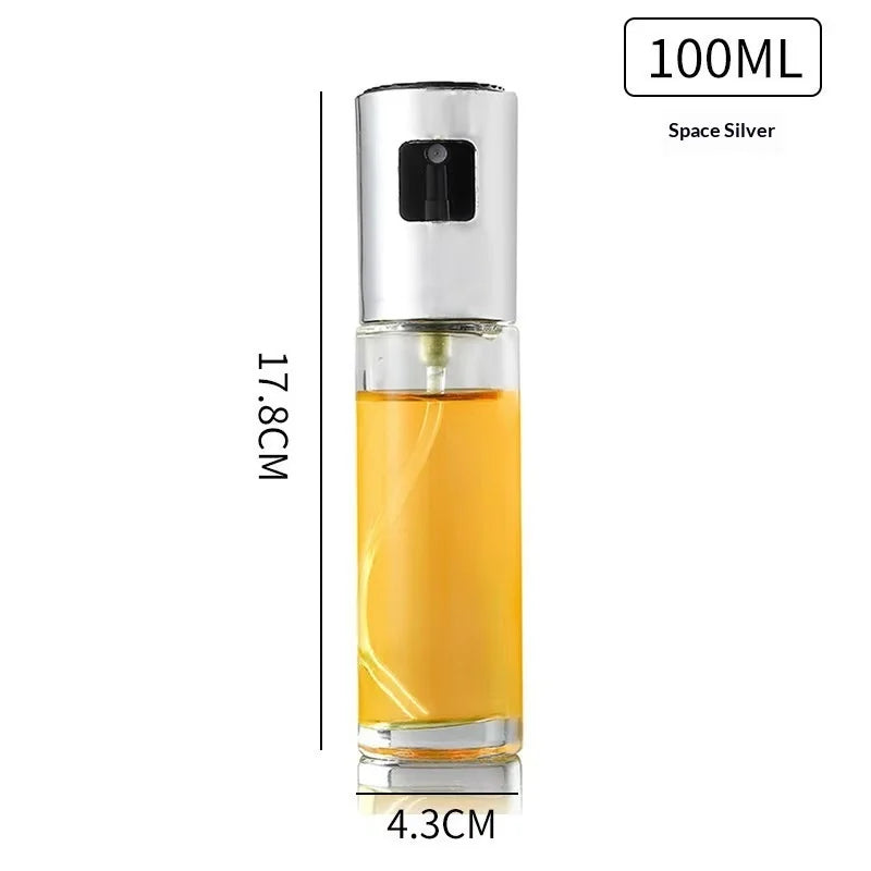 Hot BBQ Baking Olive Oil Spray Bottle Oil Press-type Spray Glass Bottle Spray Bottles BQ Sprayer Seasoning Bottle Kitchen Peaceful Pleasures Health and Wellness 100ml silvery