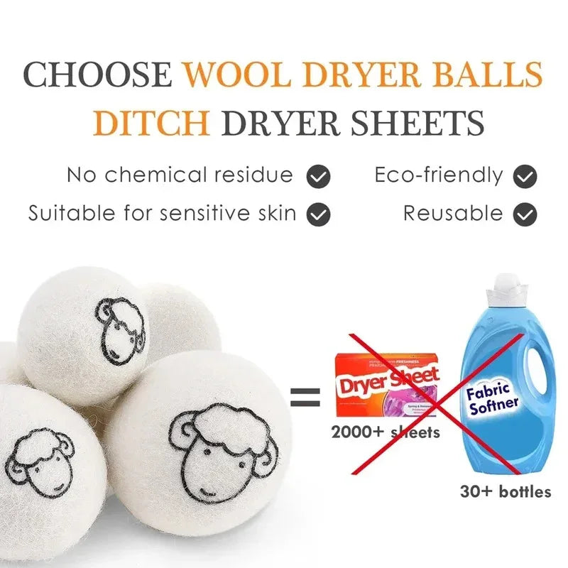 2/6Pcs XL size Reusable Wool Dryer Balls Clothes Softener Laundry Fleece Dryer Ball Kit Home Clothes Dryer Washing Machine Peaceful Pleasures Health and Wellness