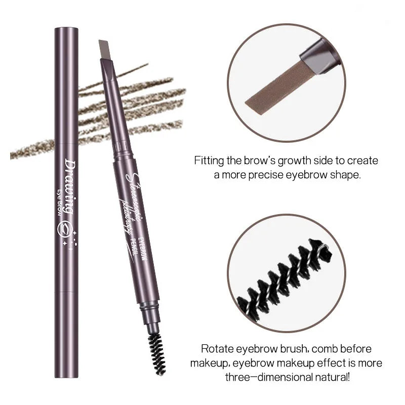 Natural Brown Waterproof Eyebrow Pencil Ultra-fine Triangle Precise Brows Cream With Brush Lasting No Blooming Rotatable Makeup Peaceful Pleasures Health and Wellness