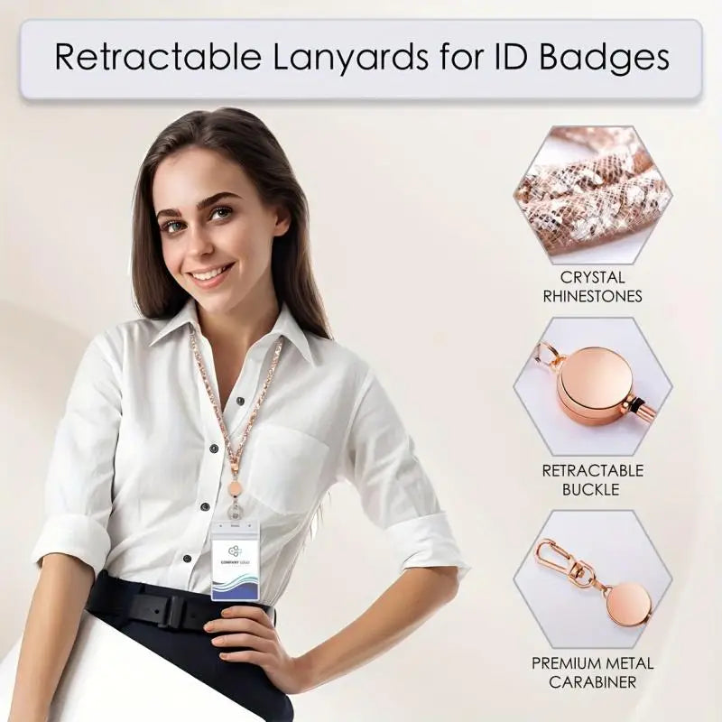 Rhinestone Lanyard Retractable Keychain Bling Crystal ID Badge Holder Key Chain Neck Lanyard for Women Men Work ID Card Peaceful Pleasures Health and Wellness
