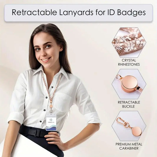 Rhinestone Lanyard Retractable Keychain Bling Crystal ID Badge Holder Key Chain Neck Lanyard for Women Men Work ID Card Peaceful Pleasures Health and Wellness
