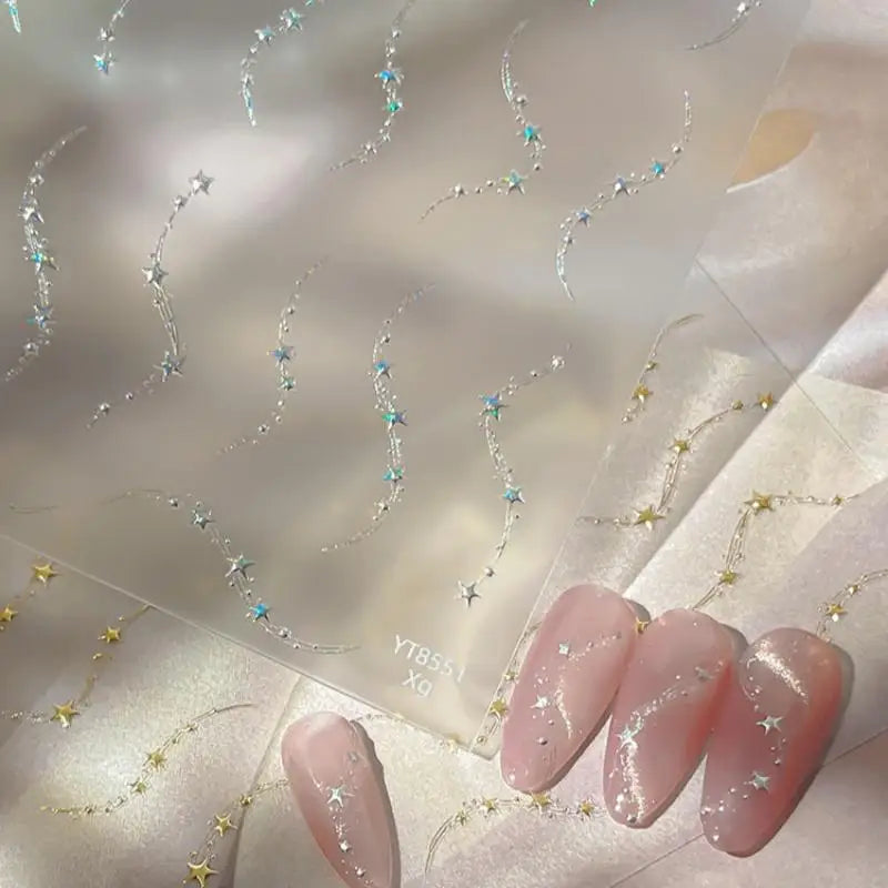 Gold Silver Holographic Star Nail Stickers – DIY Nail Art