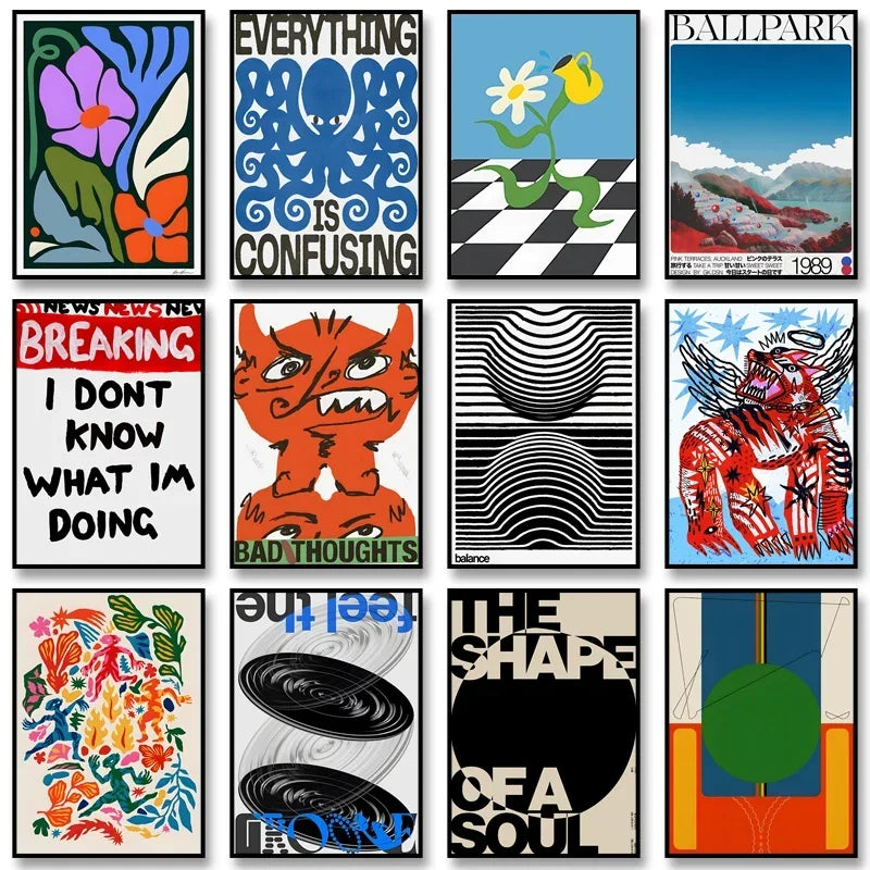 Retro Abstract Canvas Wall Art Print | Home & Living Room Decor