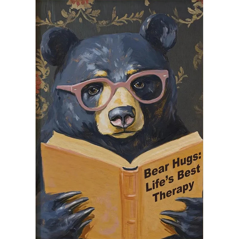 Animal Reading Canvas Poster | Kids Room Inspirational Wall Art