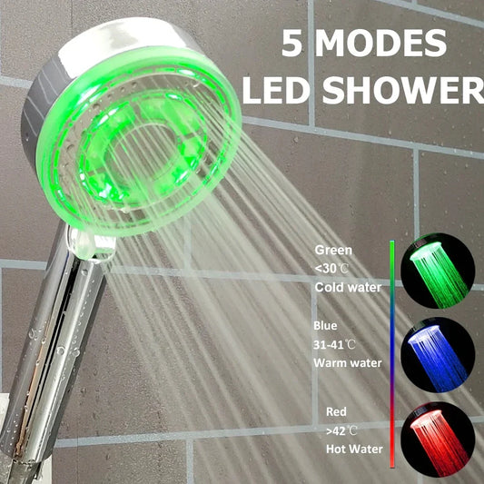 LED Color-Changing Shower Head | 5 Modes, Rainfall & Handheld LED Handheld Shower Head Oasis Select Temp control S