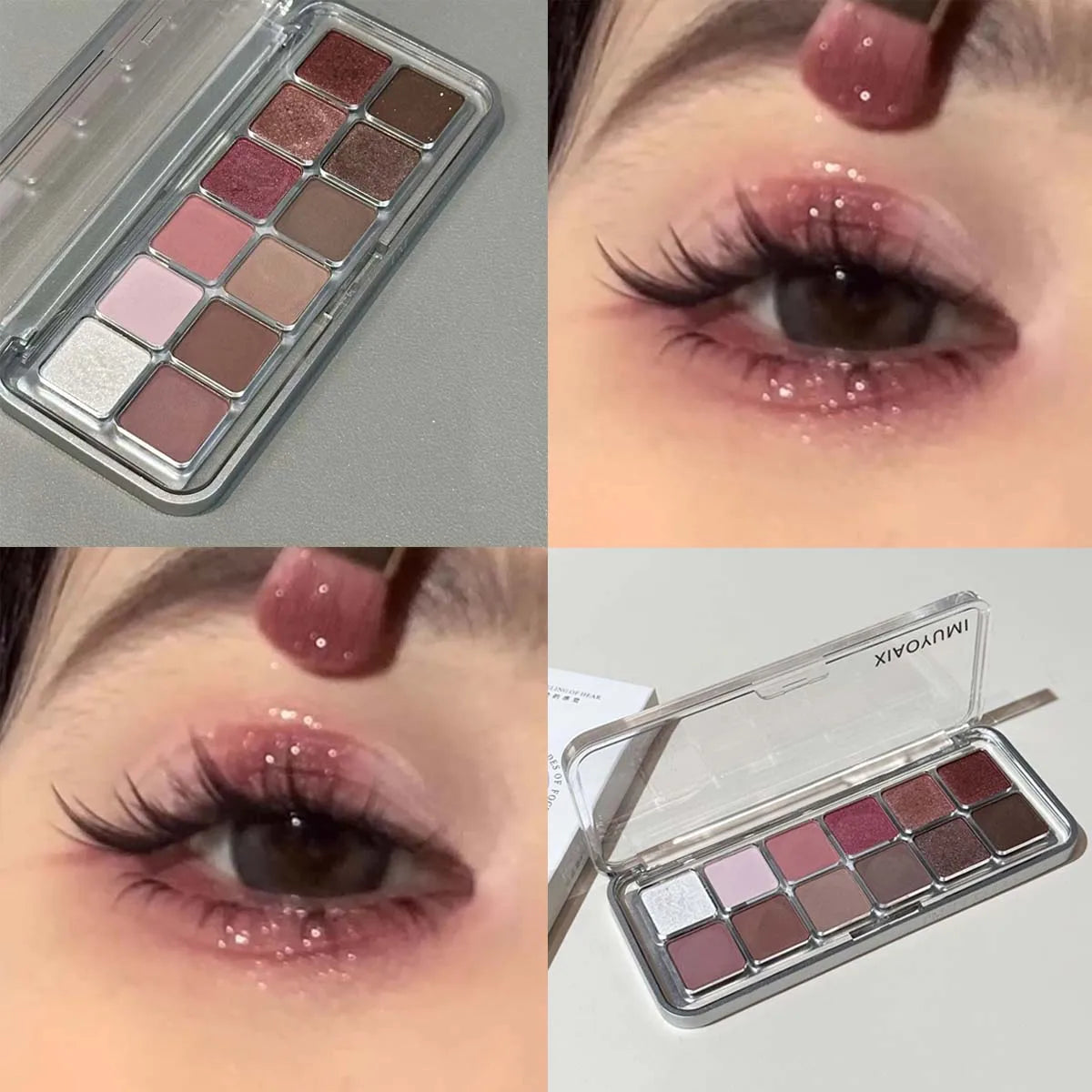 12-Color Glitter Matte Eyeshadow Palette – Rose Wine Brown Pink