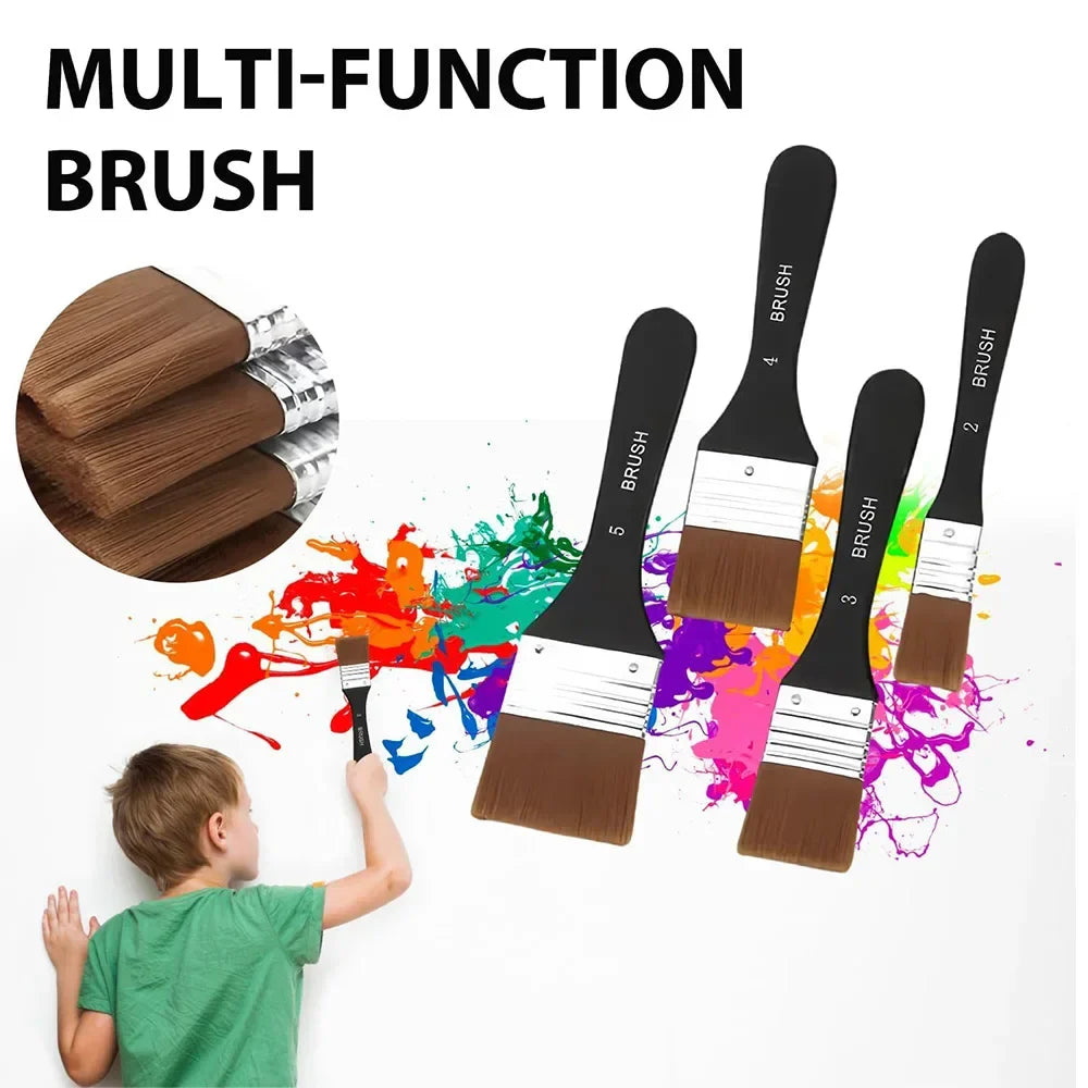 Flat Paint Brushes Set – Acrylic, Oil & Watercolor | Wooden Handle