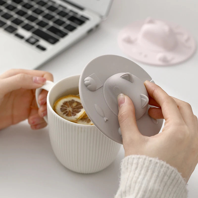 Silicone Cup Lid Cartoon Creative Irregular Cup Cover Dust-proof Leak-proof Three-dimensional Cat Head Multi-functional Cup Lid Peaceful Pleasures Health and Wellness