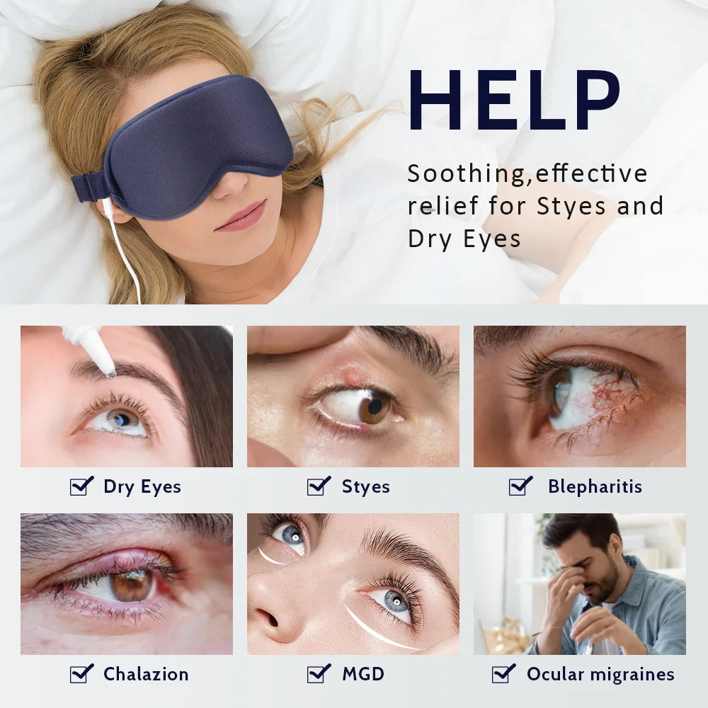 USB Charging Heated Eyemask Vibration Massage for Dry Eyes Relieve Eye Fatigue Warmth Sleep Shading Office Home Travel Eye Mask Peaceful Pleasures Health and Wellness